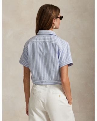 Cotton Oxford Tie Front Cropped Shirt