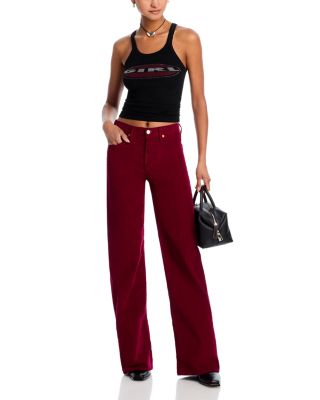 High Rise Wide Leg Jeans  in Beet Cord