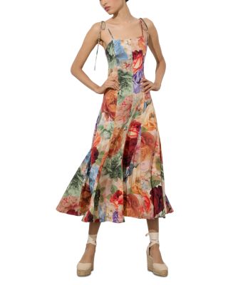 【Alice+Olivia】JEANETTE タイストラップ プリーツパネルドレス Jeanette Paneled Midi Dress In Storm Floral Lg | Alice + Olivia
