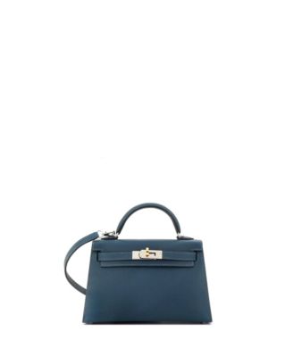 Pre-Owned HERMÈS - Kelly 20 Handbag Blue Epsom with Electrum Hardware