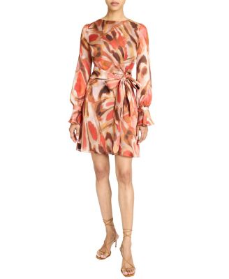 Dahlia Long Sleeve Dress in Abstract Printed Georgette