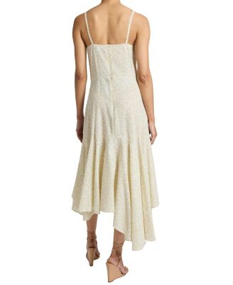 Davin Sleeveless Asymmetric Fit and Flare Midi Dress in Cotton Seersucker