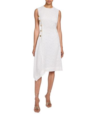 BECCA Sleeveless Asymmetric Sheath Dress in Striped Linen