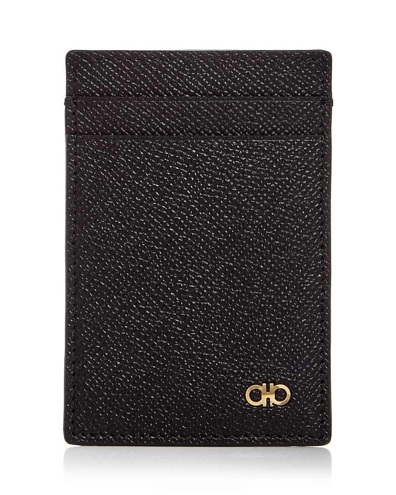 Ferragamo Micro Gancio Leather Money Clip & Card Case In Black