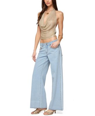 Shiny Knit Cowl Neck Backless Top