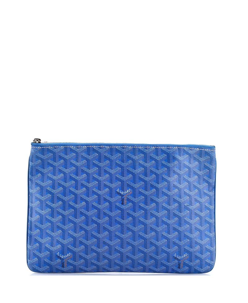Pre-owned Pre-owned Goyard Goyard Mm Senat Zip Pouch Coated Canvas In Blue