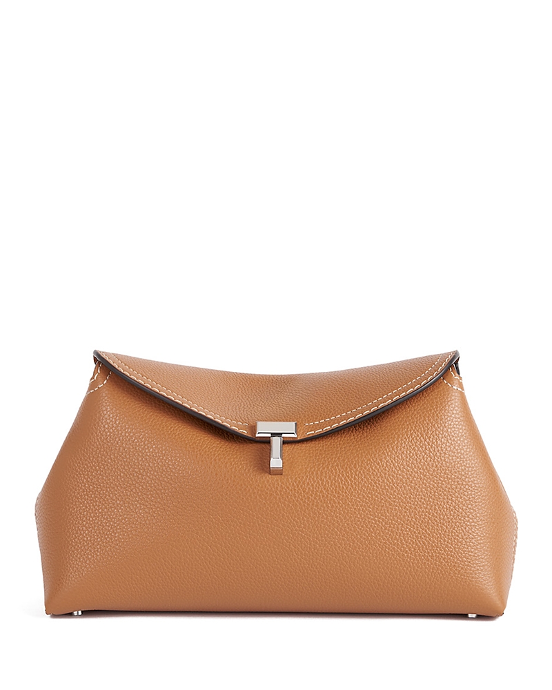 Toteme T-Lock Grained-Leather Convertible Clutch in Tan