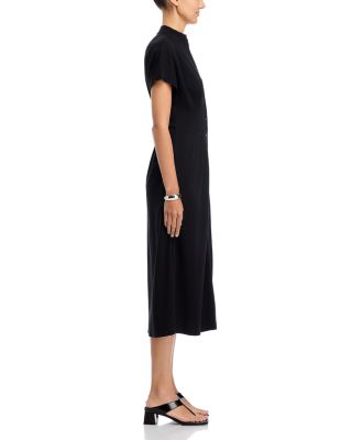 Mock Neck Button Front Midi Dress