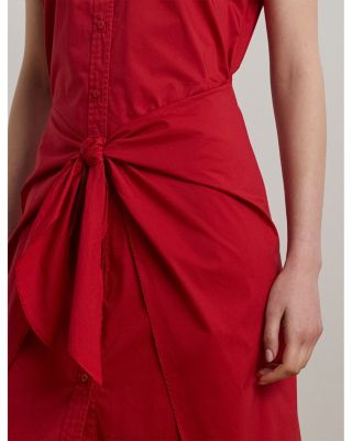 Tie Front Cotton Blend Shirtdress