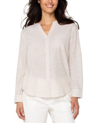 Long Sleeve Button Front Woven Top