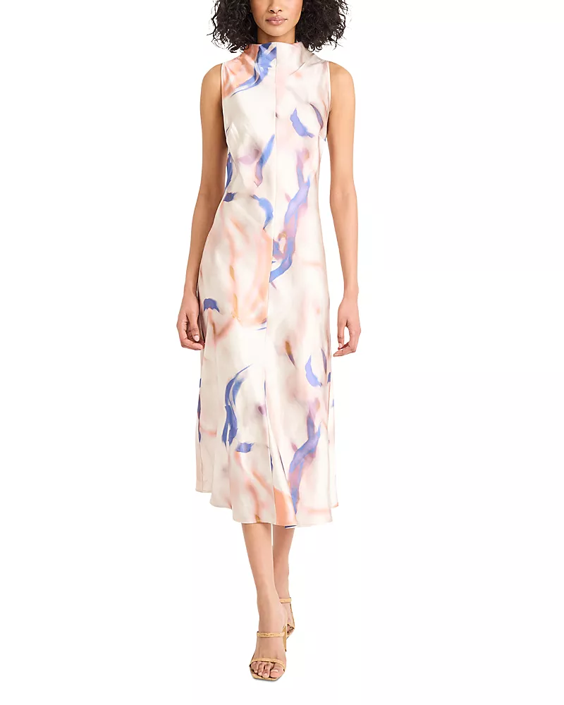 Luxely High Neck Satin Midi Dress