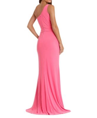 Jersey One Shoulder Belted Trumpet Gown