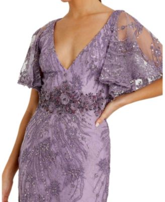 Vintage Flutter Sleeve Evening Gown