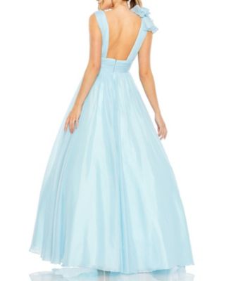 Ruffle Shoulder V-Neck Chiffon Gown