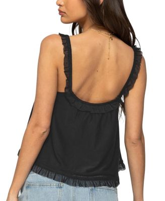 Ruffle Mesh Babydoll Tank Top