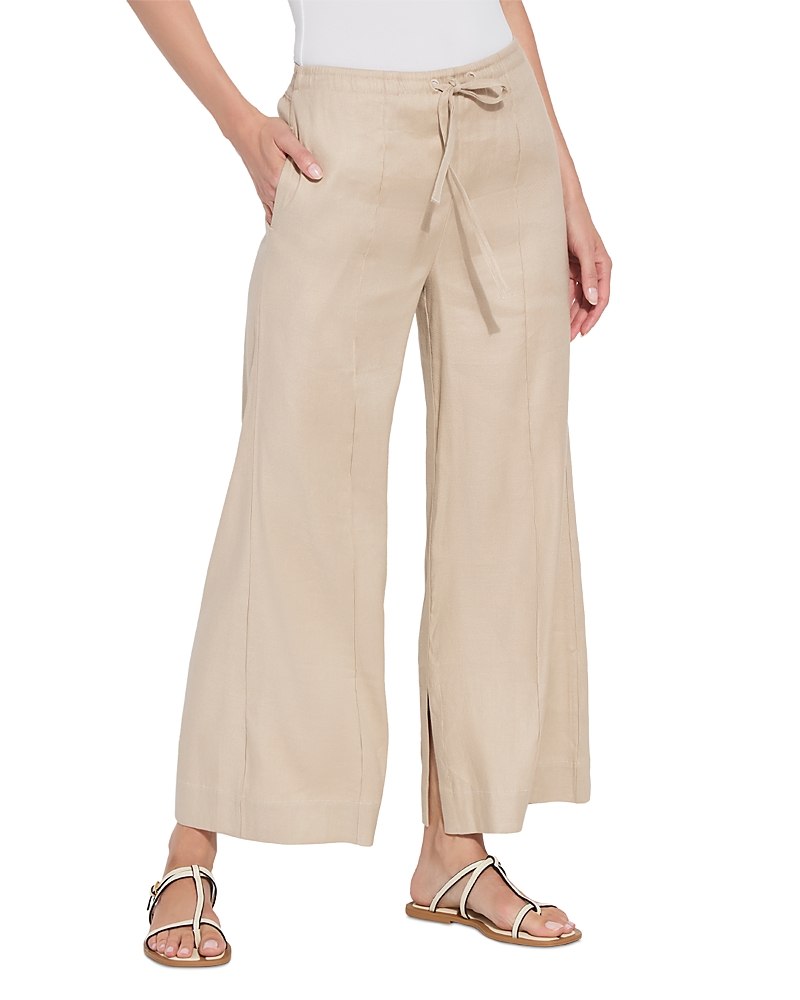 Lyssé Nixie Drawstring Linen Blend Wide Leg Pants In Neutral