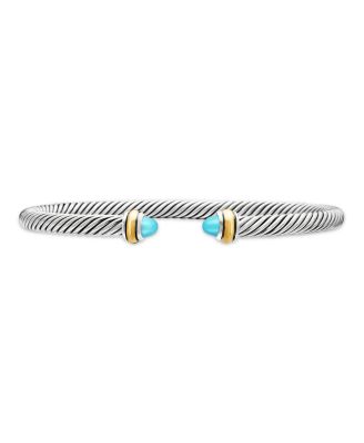 Classic Cable Bracelet in Sterling Silver with 18K Yellow Gold and Turquoise, 4mm