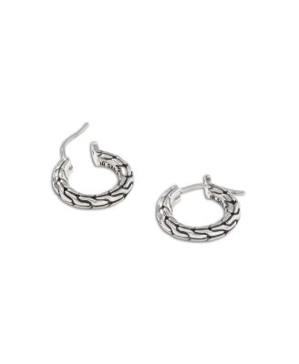 Sterling Silver Carved Chain Hoop Earrings, Small