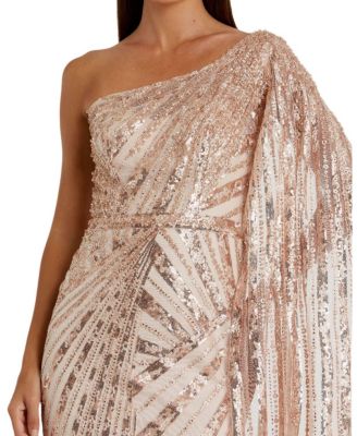 One Shoulder Cape Sleeve Embellished Gown