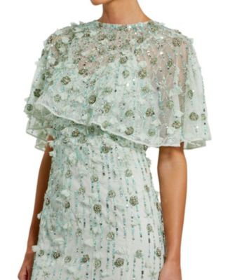 Women's Embellished Illusion Cape Sleeve Trumpet Gown