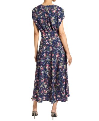 TALIA Cap Sleeve Midi Dress in Stretch Floral Print