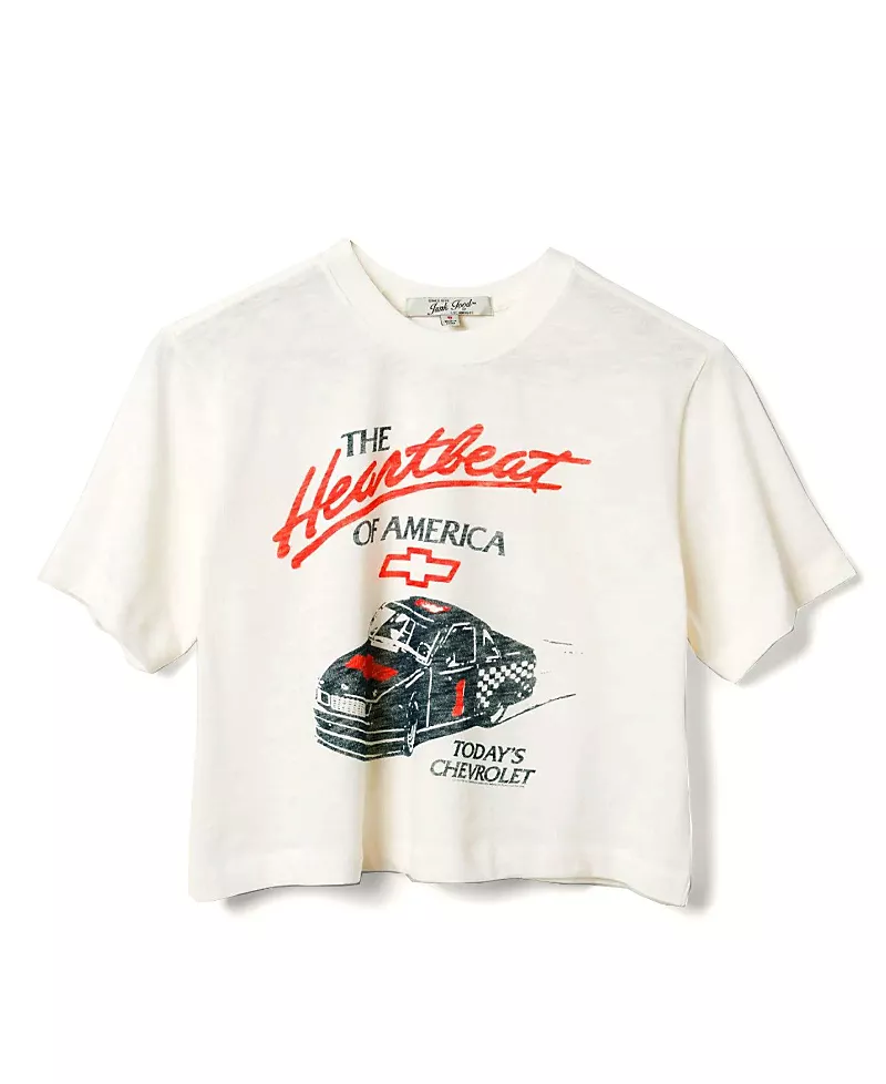 Junk Food Clothing Women's Chevy Hearbeat of America Mock Neck Crop Tee