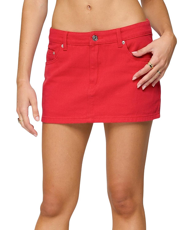 Edikted Arbel Low Rise Denim Miniskirt In Red
