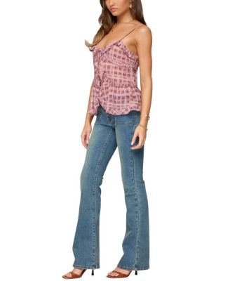 Chiffon Printed Tie Front Ruffle Top