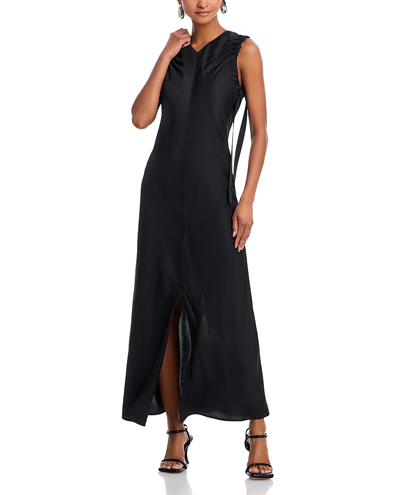 Helmut Lang Ruched Sleeveless Maxi Dress In Black