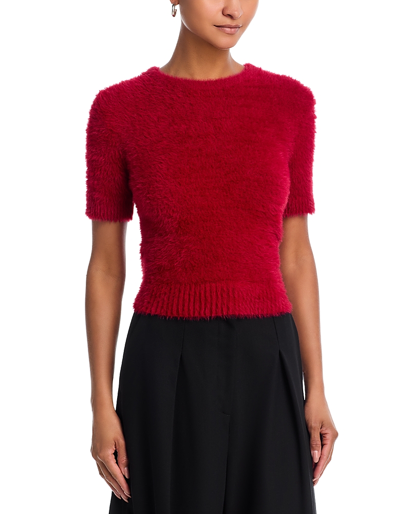 Helmut Lang Cropped Eyelash Knit Tee In Red