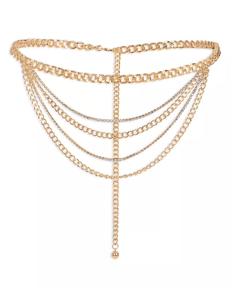 Ettika Nightlife Crystal Multi Row Chain Belt