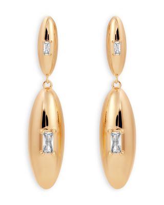 Baguette Cubic Zirconia Oval Dome Double Drop Earrings