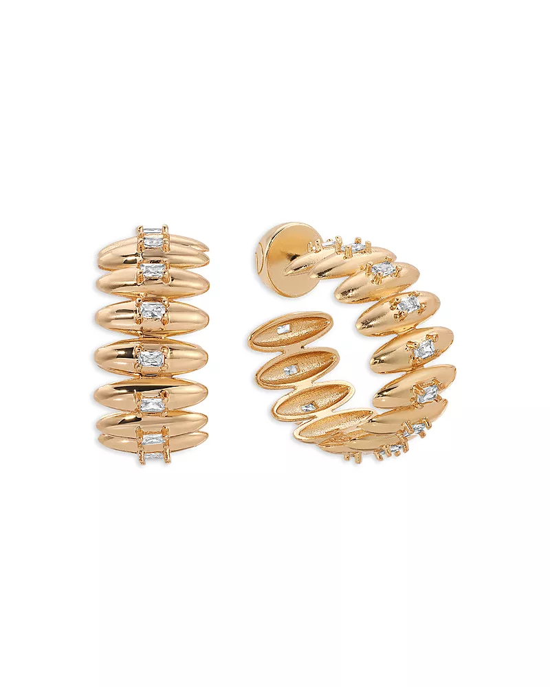 Ettika Baguette Cubic Zirconia Oval Dome Hoop Earrings
