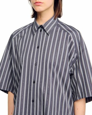Oversized Striped Rhinestone Shirt