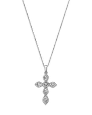 Diamond Cross Pendant Necklace in 14K White Gold, 0.50 tcw