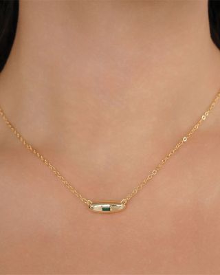 Baguette Crystal Oval Dome Simple Pendant Necklace, 20"