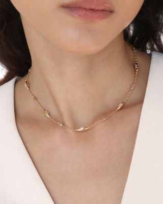 Baguette Crystal Oval Dome Chain Necklace, 12.5"-17.5"