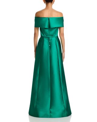 Stretch Mikado Off Shoulder Twist Front Gown
