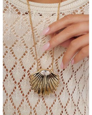 Cubic Zirconia Scallop Shell Pendant Necklace, 36"