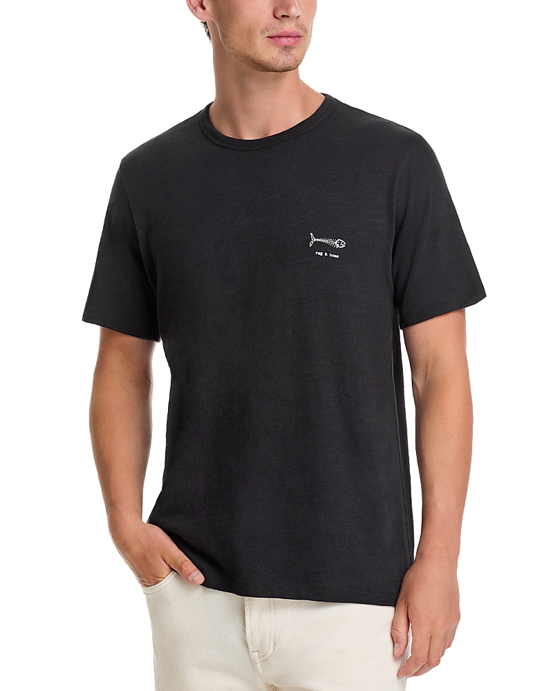 Rag & Bone Fish-embroidered Cotton T-shirt In Black