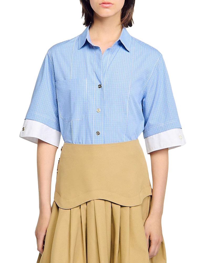 Sandro Mini Flared Pleated Skirt In Blue