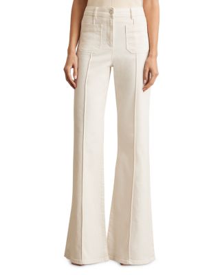 REISS - Petite Sakura Flare Patch Pocket Jeans in Ecru