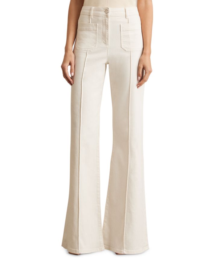 Sakura Flare Patch Pocket Jeans Ecru