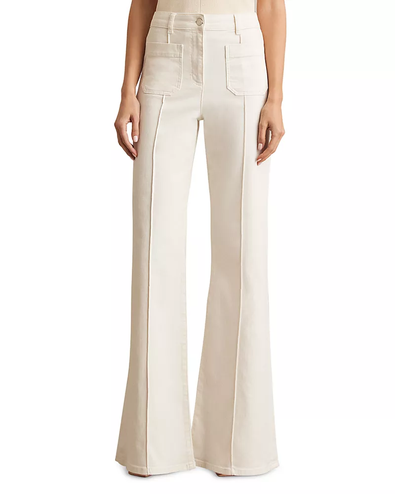 Reiss Sakura Flare Patch Pocket Jeans in Ecru