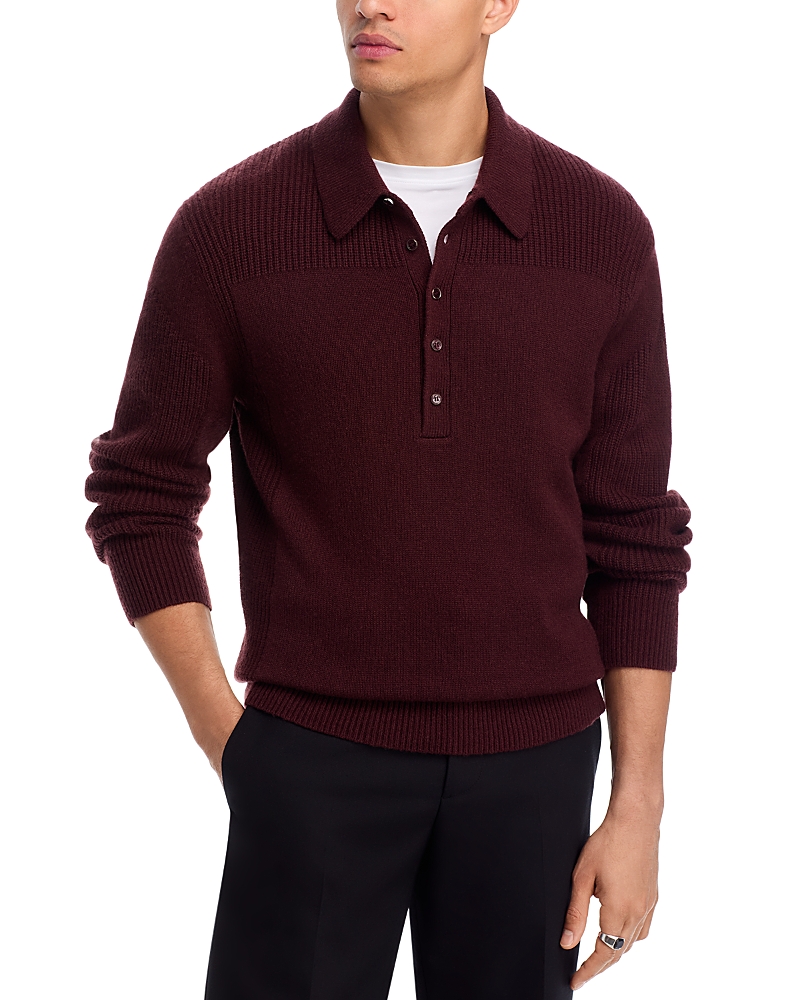 Helmut Lang Relaxed Fit Block Knit Wool Polo Sweater In Burgundy