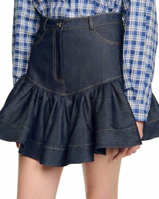 Ruffled Mini Denim Skirt