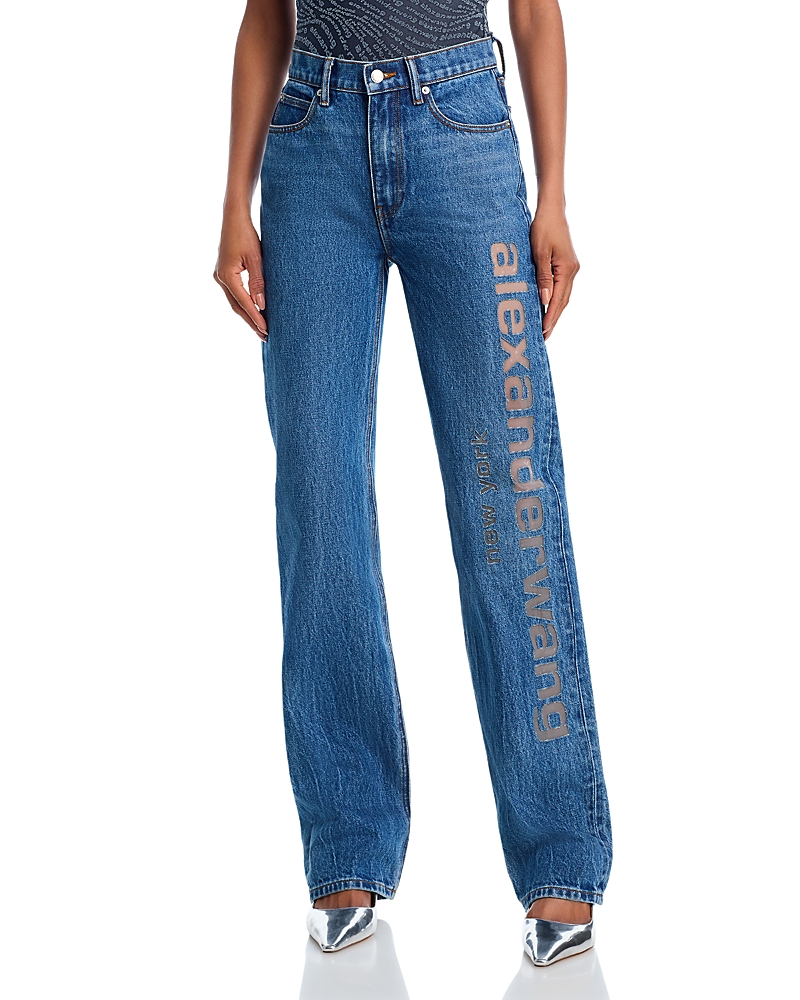Alexanderwang.t alexanderwang. t Ez Mid Rise Logo Straight Jeans in Vintage Light Indigo