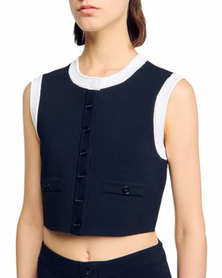 Two Tone Cropped Sleeveless Cardigan
