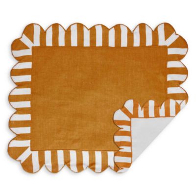 Misette - Jardin Embroidered Linen Scalloped Stripe Double-Sided Placemats, Set of 4
