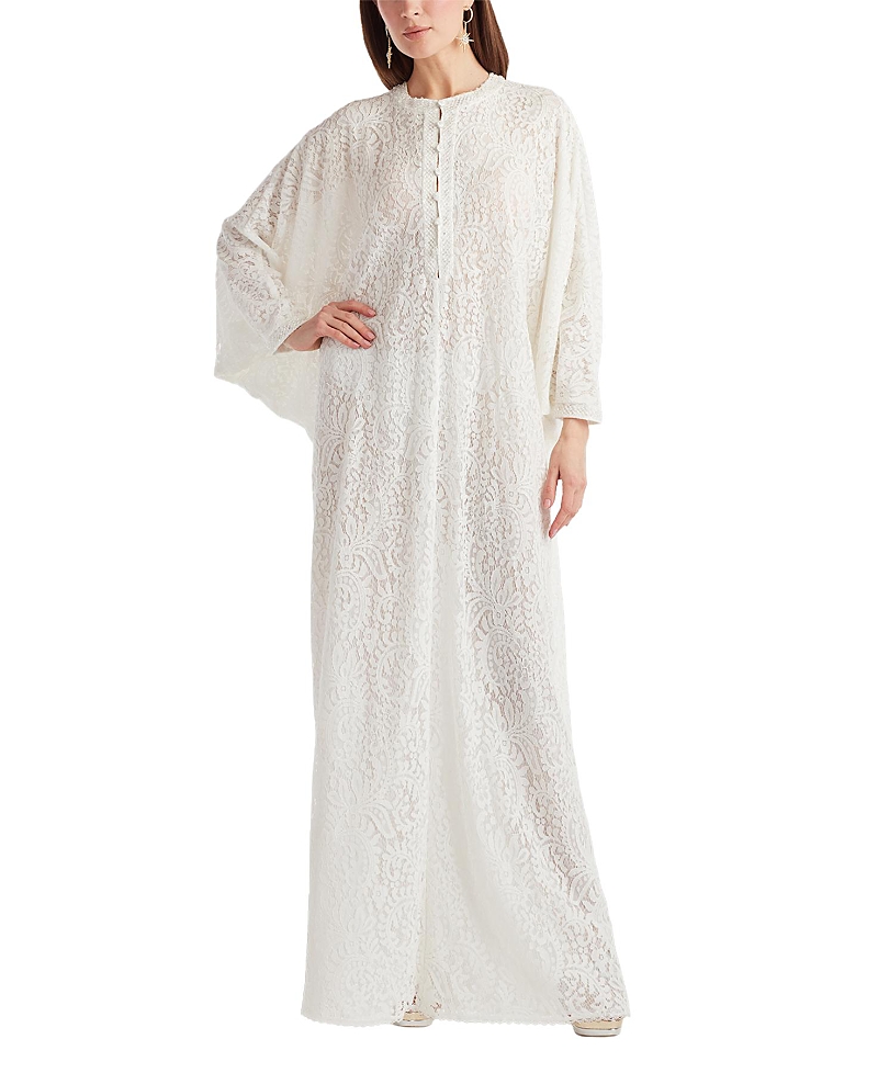 Tadashi Shoji Plaunt Lace Caftan Gown In White
